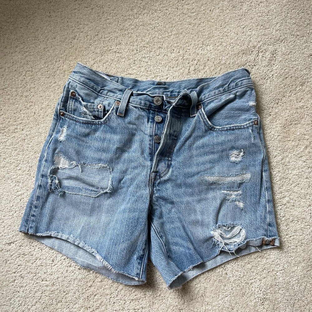 Levi's Light Wash Distressed Patchwork Denim Shorts S 27